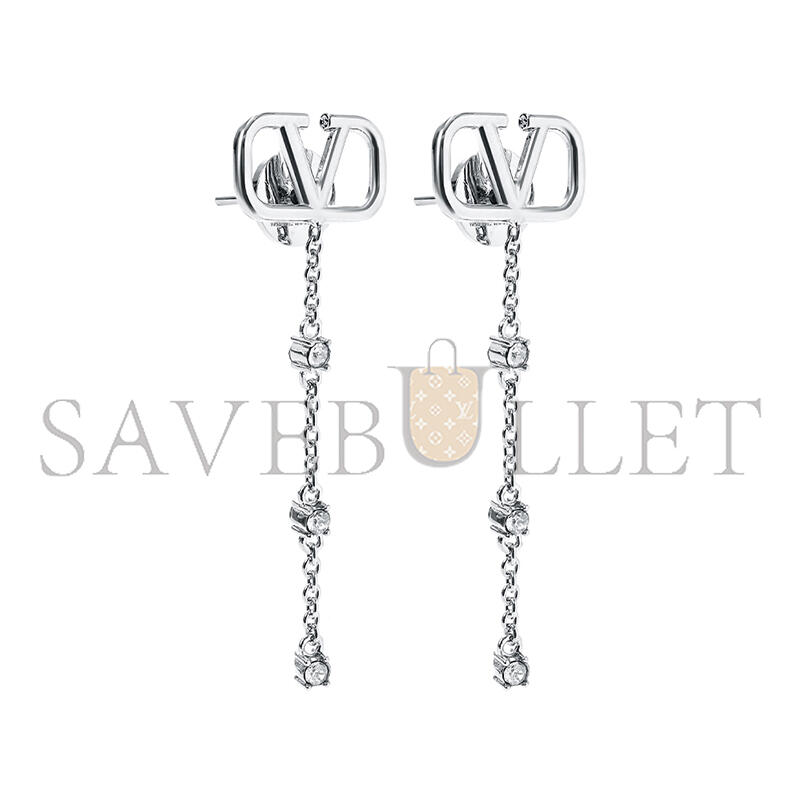 Va1e*ntin0 MINI VLOGO CRYSTAL DROP EARRINGS IN PALLADIUMCRYSTAL SILVER